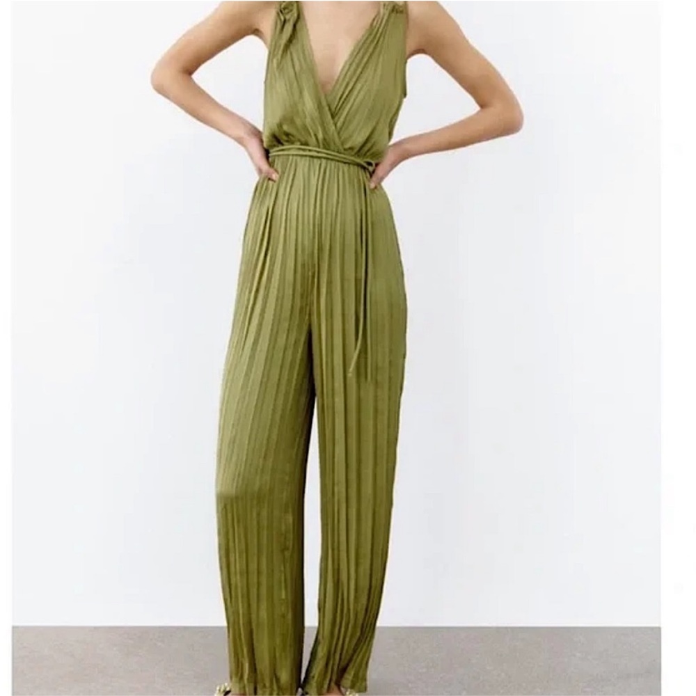 Zara green satin jumpsuit